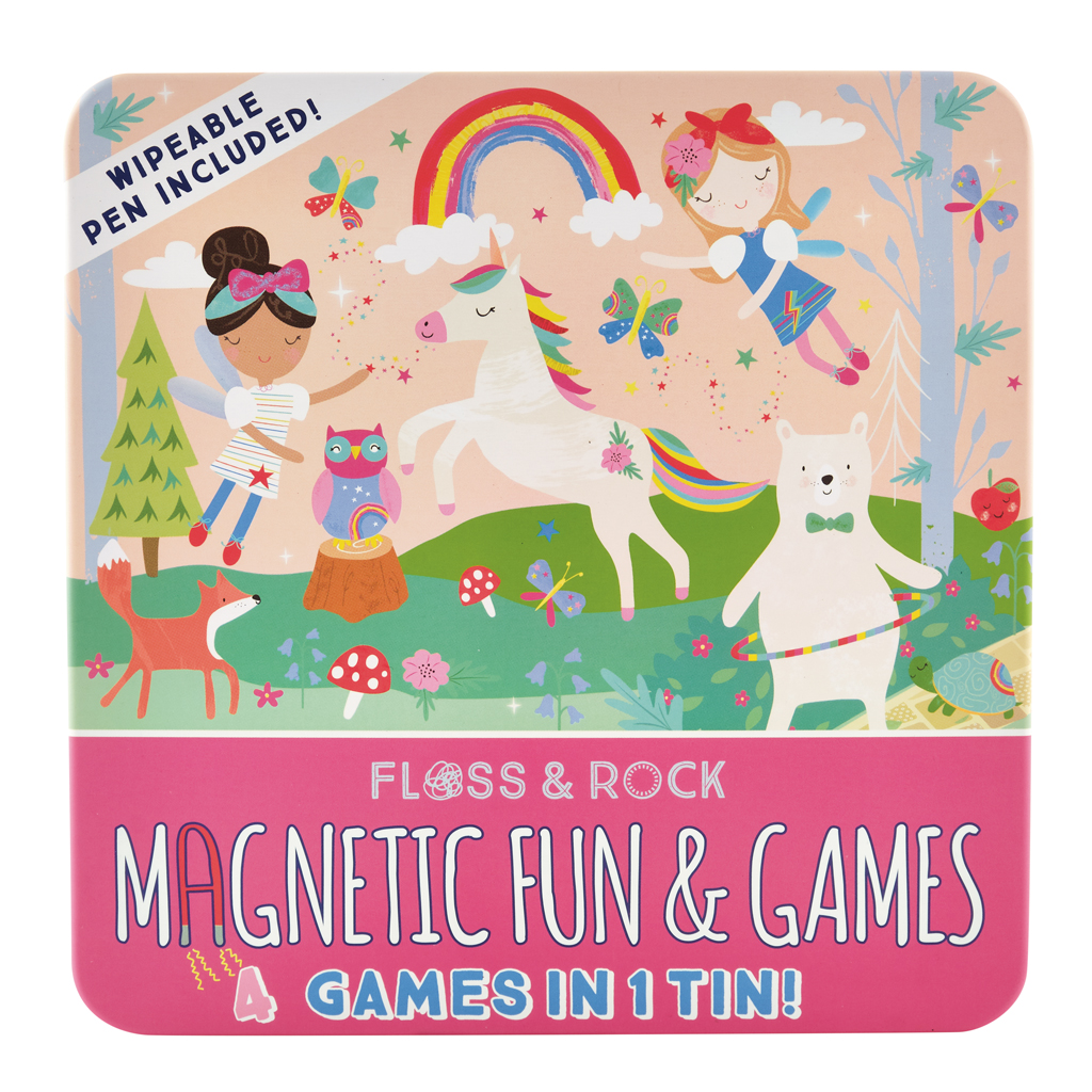 FLOSS & ROCK Mıknatıslı Kutu Oyunları – 4’ü 1 arada/Rainbow Fairy